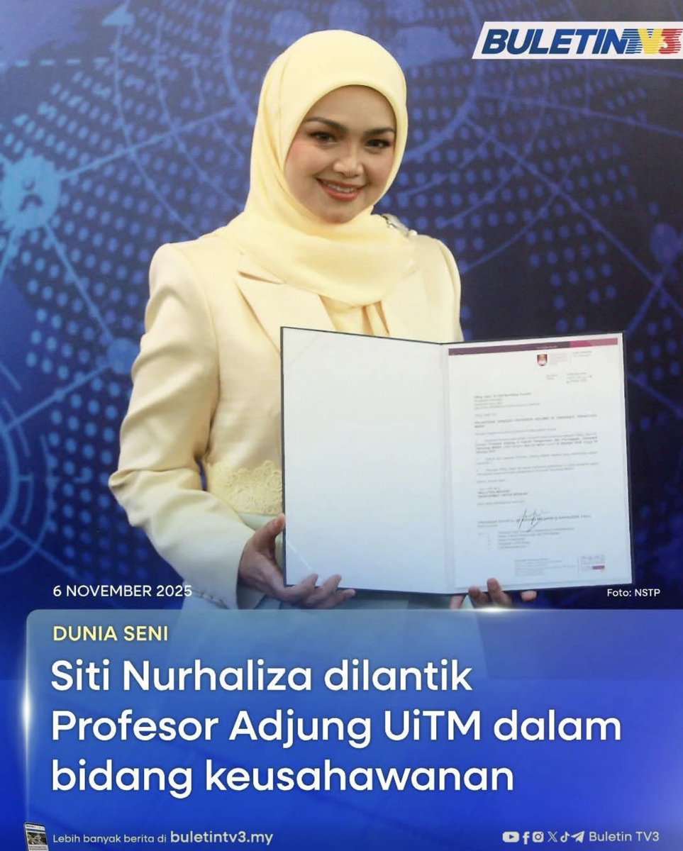 kroolnizam's tweet photo. Tertarik baca coretan saudara ni mengenai pelantikan Dato Seri Siti Nurhaliza sbg Prof Adjung uitm. Yg komen2 negatif tu bukan faham pun apa itu Profesor Adjung. Ibarat anjing menyalak bukit, ibarat tin kosong nyaring bunyinya. 
Nice sharing👍👍 https://t.co/U45ZHIej9G