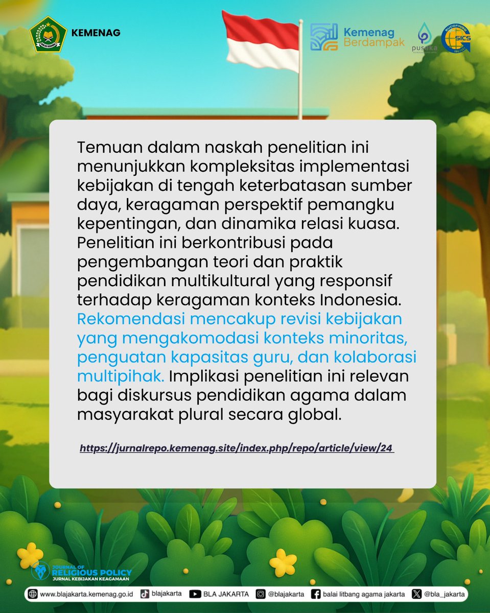 bla_jakarta's tweet image. 📚
💡 Rekomendasi: revisi kebijakan, penguatan guru, dan kolaborasi lintas pihak demi pendidikan yang inklusif dan adil.

🔗 Baca selengkapnya: jurnalrepo.kemenag.site/index.php/repo…

#JurnalREPO #ReligiousPolicy #BLAJakarta #BMBPSDM #KemenagRI #ModerasiBeragama #PendidikanMultikultural