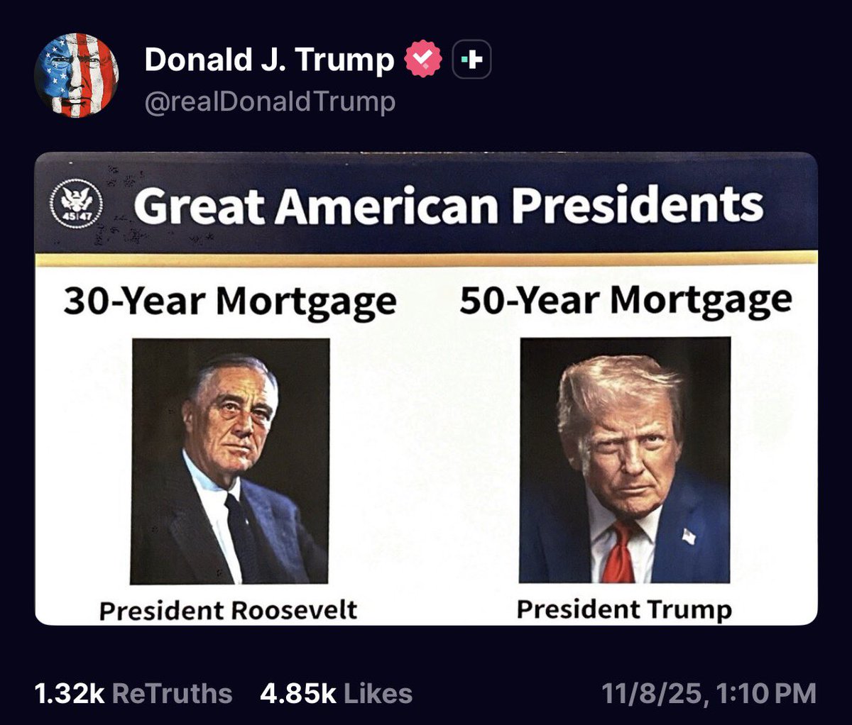 AMIRFOREX_'s tweet image. BREAKING: President Trump announces 50-year mortgages in the US.
