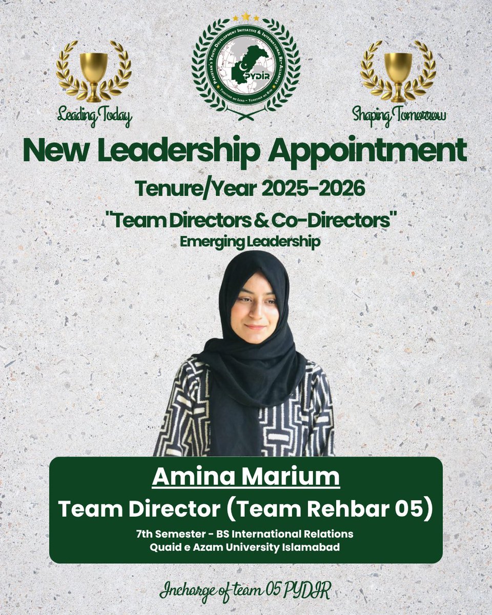 pydir_1505's tweet image. Amina Marium, the new team director of Team Rehbar (05) PYDIR