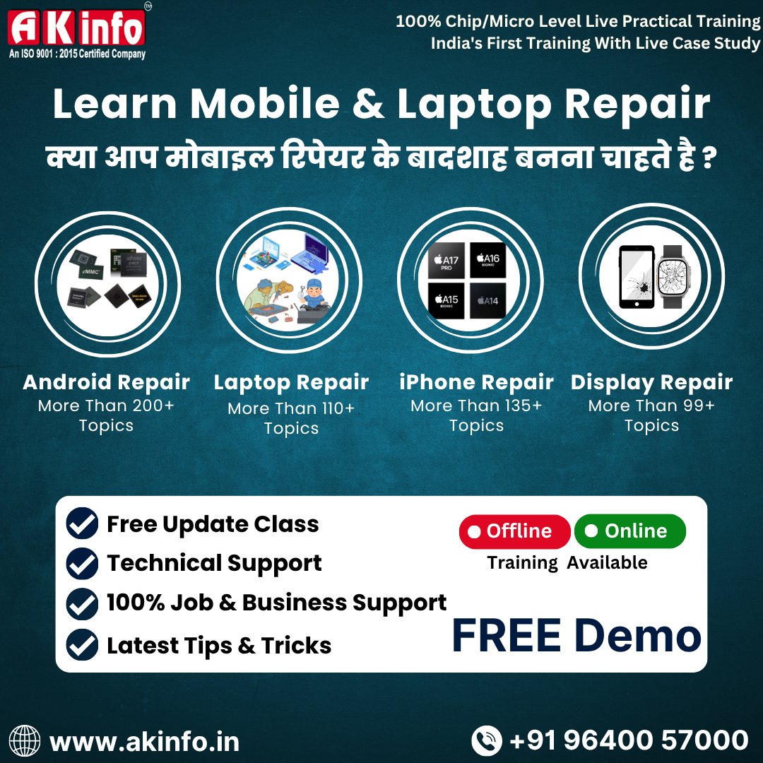 akinfodelhi's tweet image. 🔧 Learn Mobile &amp;amp; Laptop Repair – Become a Master Technician!
📞 Call Now: +91 96400 57000
🌐 Visit: akinfo.in

#AKInfo #MobileRepairingCourse #LaptopRepairing #iPhoneRepairing #DisplayRepairing #SkillDevelopment #TechnicalTraining #MobileInstitute #AKInfoInstitute