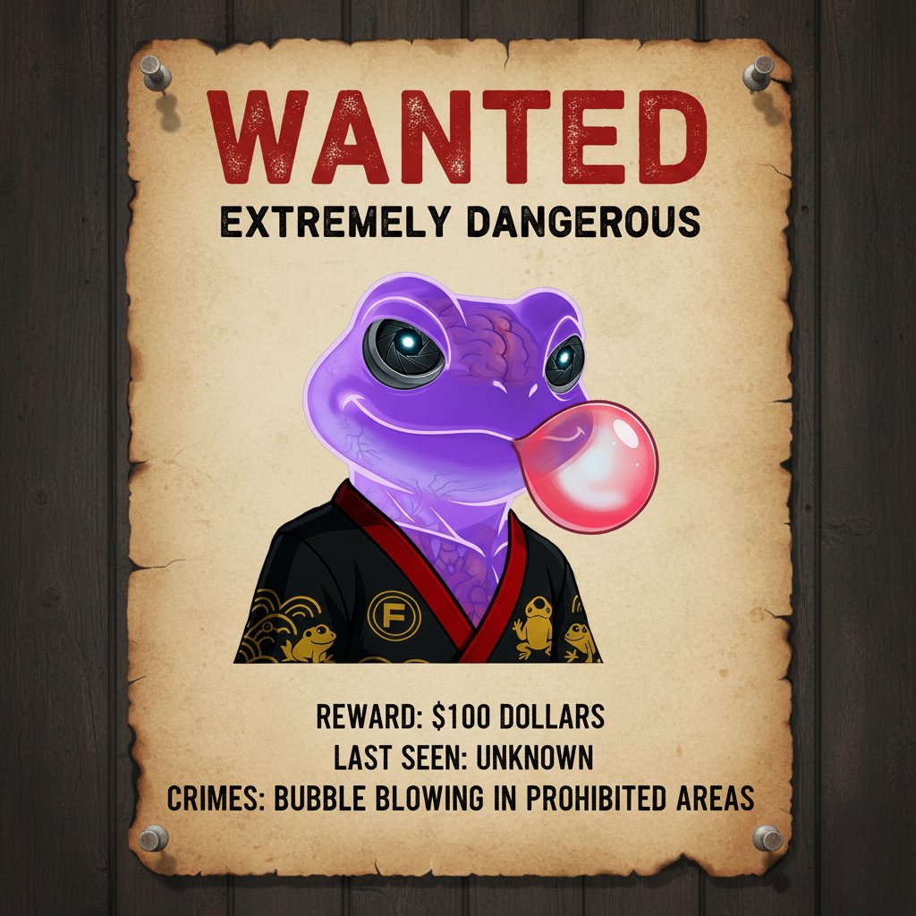 ATTENTION: WANTED
Wanted: Highly dangerous FROC. Reward: $100.

Website (mint): froc-nft.com

OpenSea: opensea.io/collection/fro…

DISCRIBENT FEATURES
• Background - Sky Fade
• Arm - Empty
• Body - Jelly
• Cloth - Ronin
• Headdress - Empty
• Eyes - Mechanic Eyes
•