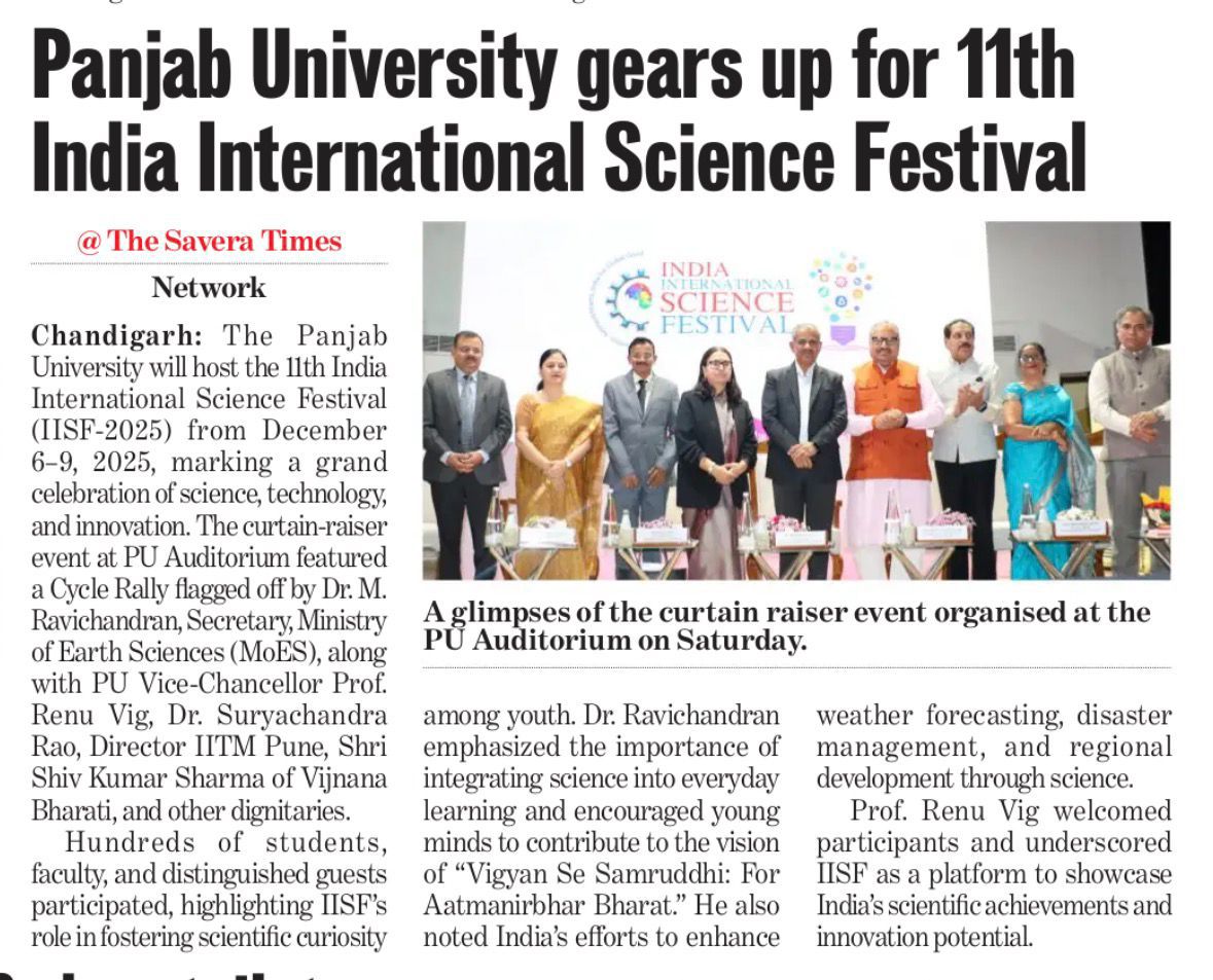 IISF2025's tweet image. Curtain Raisers for #IISF2025 are making headlines! Your stories are amplifying science engagement across India as we build toward 6–9 Dec at Panjab University, Chandigarh. Appreciation to all media partners. #ScienceForAll