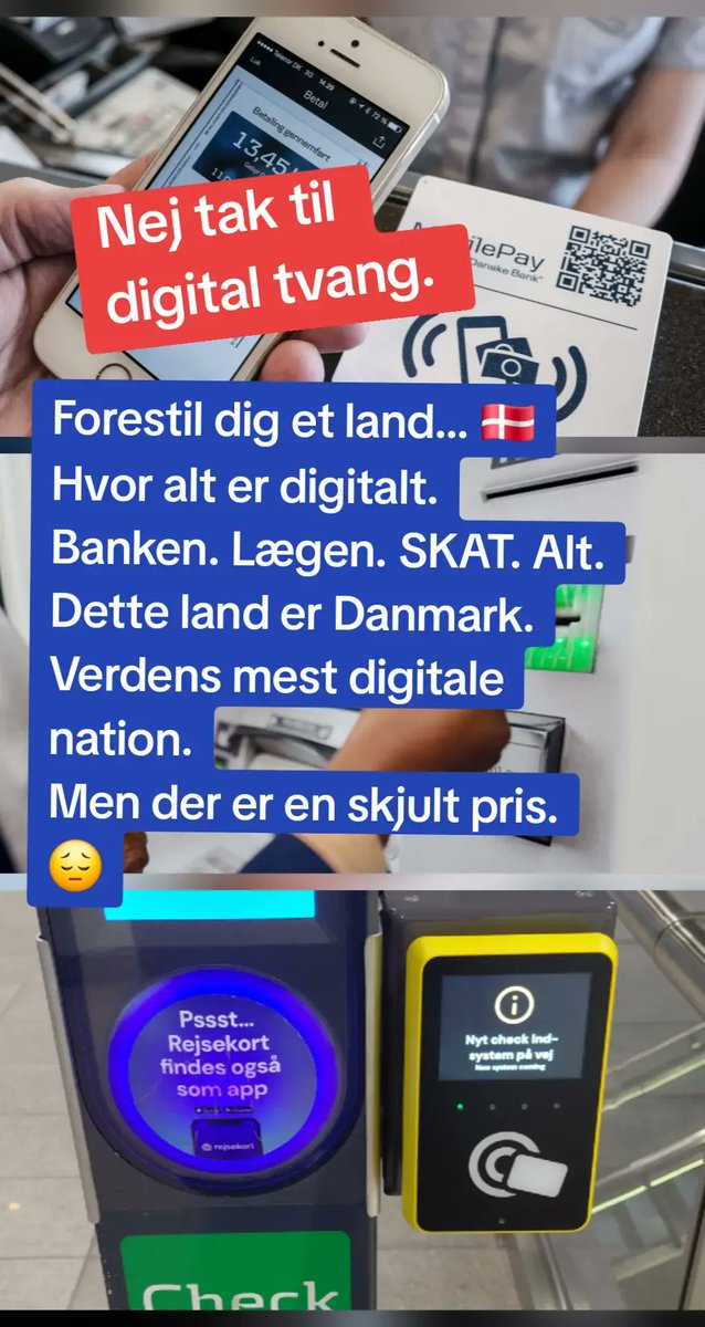 JohnErikWagner's tweet photo. Danmark. Verdens mest digitale nation.
Men der er en skjult pris. 😔
​Danmark er det ENESTE land i verden, der har indført DIGITAL TVANG.
Du SKAL være digital. Punktum.
​#DigitalTvang #Danmark #MitID #Inklusion https://t.co/L4c2qZnTnO