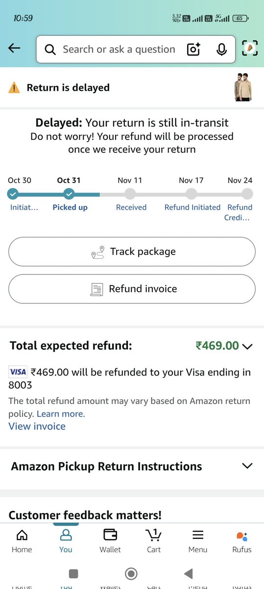 itzronn98's tweet photo. @AmazonHelp @amazonIN @JeffBezos @amazon What is happening here? You can check the estimated arrival date for my return was nov 7 but then changed to nov 9 and now changed to nov 11 why? And can you explain why the package is not moving from nov 3? Why it's still stuck there any explanation? I want my refund ASAP! https://t.co/9QaXc6Ggcs