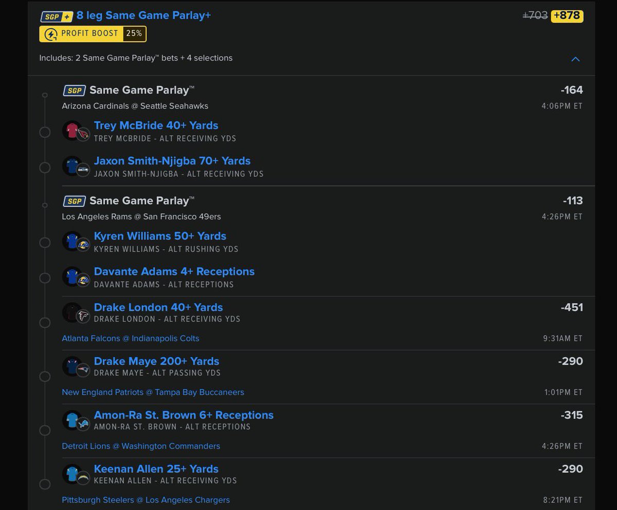 NFL Sunday Parlay +878 🏈

❤️ if tailing.