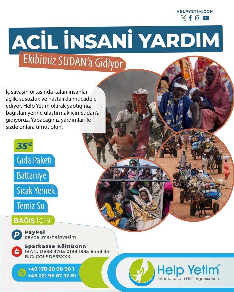 ACİL YARDIM ÇAĞRISI: SUDAN'A GİDİYORUZ! 🚨

Kardeşlerimizin sofralarına sıcak bir yemek, umutlarına bir nefes olmak için yola çıkıyoruz. İç savaşın yaşandığı Sudan’da kardeşlerimiz bizim yardım elimizi bekliyor.

✅ Yardım ekiplerimiz hazır.
✅ İhtiyaç listeleri belirlendi
#sudan