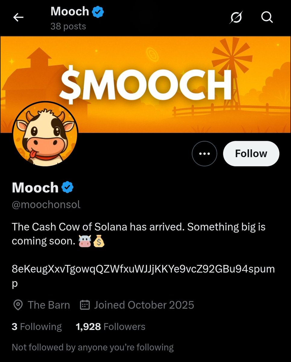 MemeBooster2025's tweet image. Buy $Mooch 🚀

Current MC @ 150k
Target 300k MC

8eKeugXxvTgowqQZWfxuWJJjKKYe9vcZ92GBu94spump

#Mooch #MemeBooster