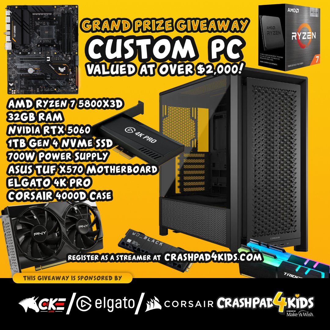 CrashPad4Kids's tweet photo. Want a chance to win a new PC?

Join #CrashPad4Kids as a creator or make a donation during the event to get entries into this giveaway!

Learn more at https://t.co/49PCU0L2jS

Sponsored by @elgato @CORSAIR and @CKEliveOfficial https://t.co/PNLzAwRxfX