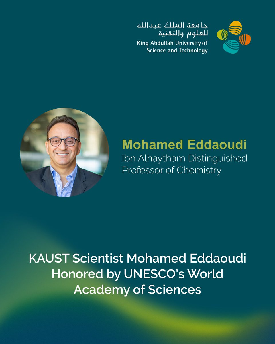 KAUST_PSE's tweet photo. #KAUST Scientist Mohamed Eddaoudi Honored by UNESCO’s World Academy of Sciences

Read more at #KAUSTPSE news: https://t.co/Xep0jWSgeM

#TWAS #UNESCO #ScientificExcellence #MOFs #SustainableFuture #InnovationInScience #Chemistry https://t.co/tvXJ8BTfWF