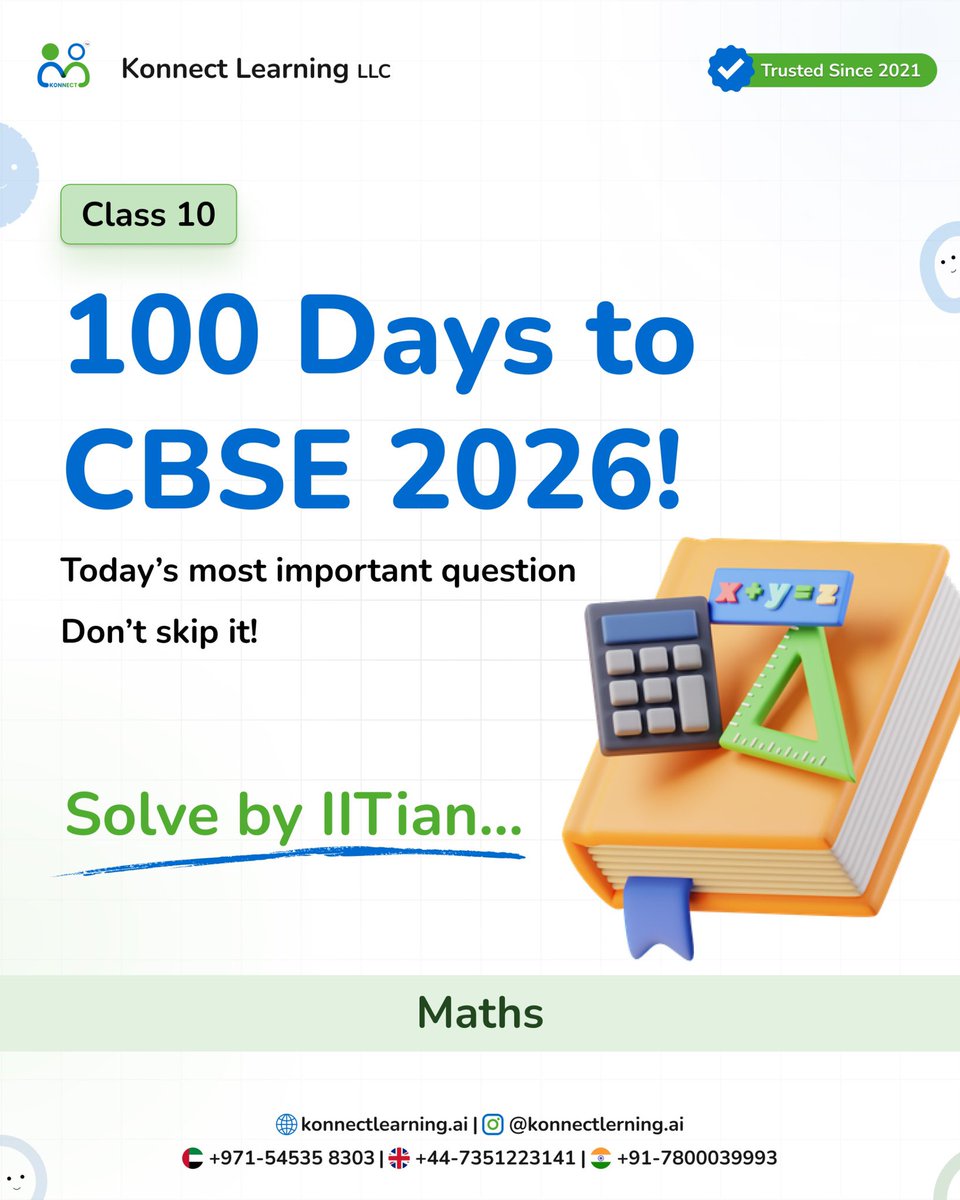 konnectlearnai's tweet image. Three clocks ⏱️ ring every 20, 25 &amp;amp; 30 minutes.
They first beep together at 12 noon — when next? 🤔
👉 LCM = 300 min = 5 hours → 5 PM 🕔

#CBSE2026 #MathsShorts #IITianExplains #Class10Maths #SmartLearning #StudyMotivation #MathTricks #ViralReels #ExamPrep #BoardExamTips