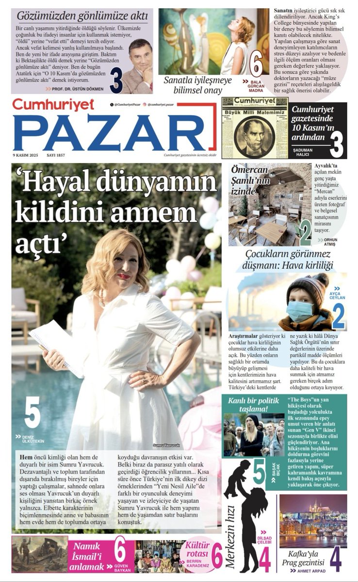 O, gözümüzden gönlümüze aktı
Cumhuriyet Gazetesi’nin 10 Kasım’ı
Tüm çocuklar temiz havayı hak ediyor.
Bugün Cumhuriyet Pazar’da