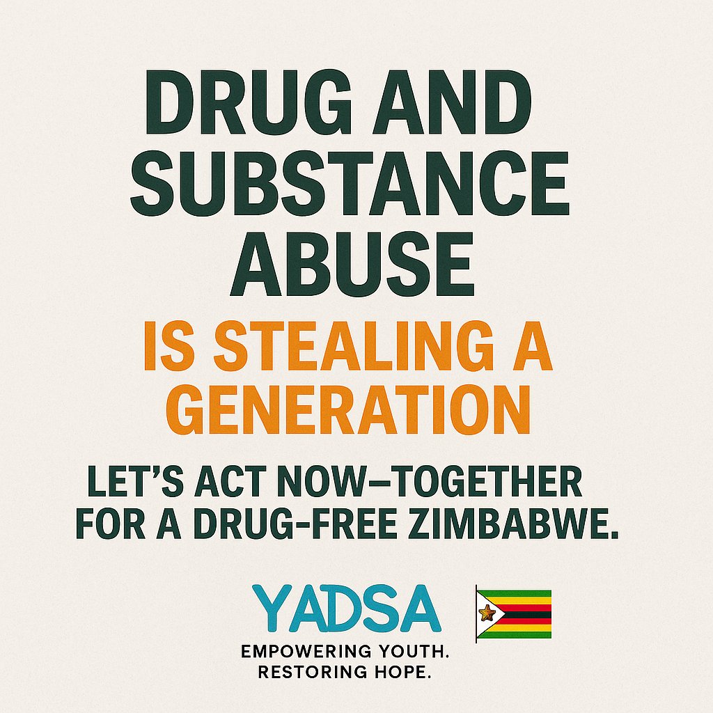 YADSAzim's tweet photo. @InfoMinZW YADSA echoes the Minister’s warning — drug &amp; substance abuse threatens to wipe out a generation.

We must act NOW thru prevention, education, &amp; rehabilitation that empowers youth &amp; communities to build a drug-free Zimbabwe.

Together for a Drug-Free ZW✊  

#YADSA #DrugFreeZim https://t.co/SSsN9ufilM