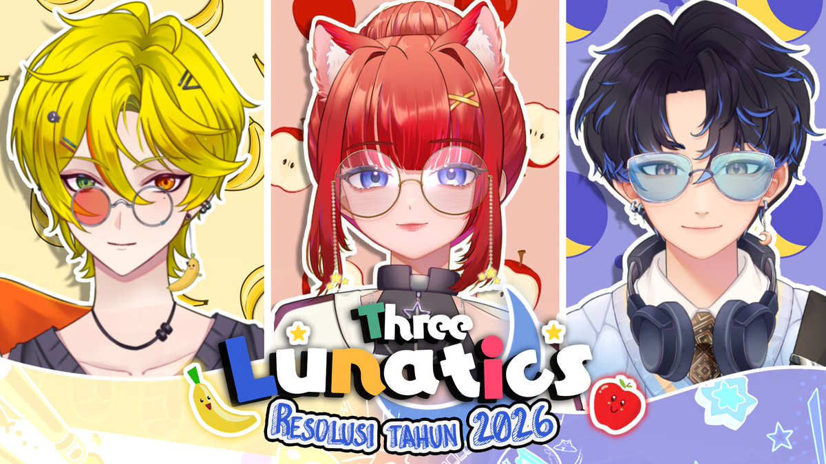 kolakwakanda's tweet photo. Three’s Lunatic is back!🍌🍎🌙
Setelah 6 bulan vakum, trio konyol balik lagi! 

Topik: “Resolusi 2026” 
Apakah real Resolisi atau cuma wacana tahunan? 🤔

📅 28 Nov 2025
🕗 20.00 WIB
📝 Gform : https://t.co/a2KnTOsjXT

Yuk share resolusi kalian biar kita bahas bareng di Lunatics! https://t.co/2575EdUuwf