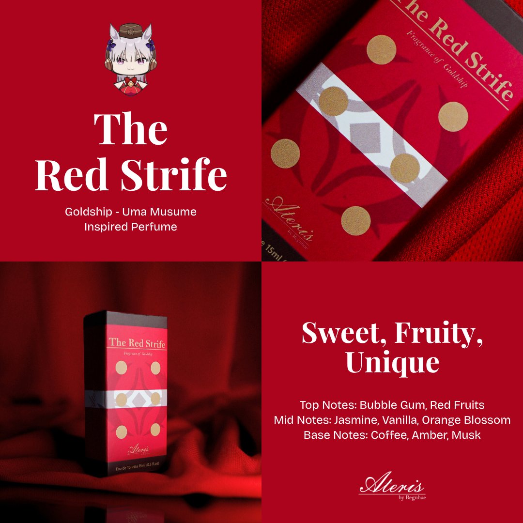 "So long as it's fun, right? Right?!"

Perkenalkan persembahan pertama parfum dari Ateris. The Red Strife.

Sebuah parfum dengan notes bubble gum, jasmine dan musk menghasilkan wangi yang manis, fruity dan unik seperti halnya Goldship yang karismatik.

Dapatkan di AD 27-28 CF 21