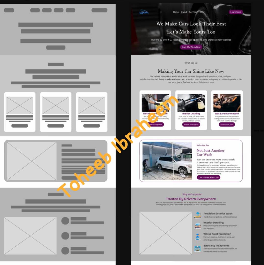 Opeyemi_writes's tweet image. Wireframe first, Gradual design on the 2nd
A homepage for a car wash website 

#UIUXDesign #productdesign #GraphicDesigner #Websitedesign