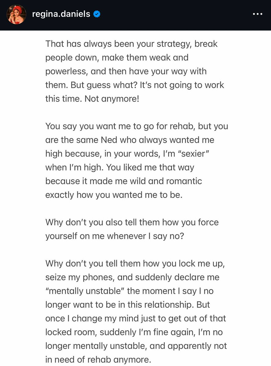 I’ve read both Ned’s and Regina’s statements, and I’ll be honest, this whole thing has gone far beyond a marital issue. What I see now is a man fighting to protect his ego and a woman fighting to escape his control. Two different wars, same battlefield.

Ned’s write-up sounded