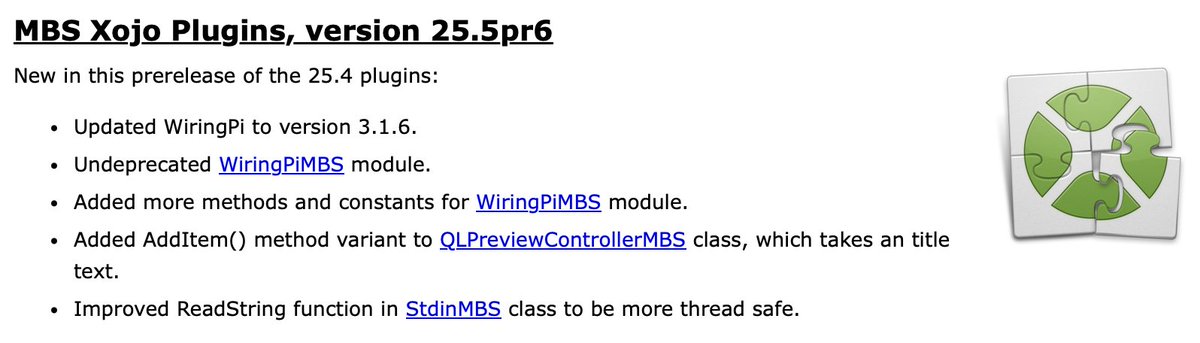 MBSPlugins's tweet image. MBS #Xojo Plugins, version 25.5pr6

Updated WiringPi to version 3.1.6.
Added more methods and constants for WiringPiMBS module.
Added AddItem() method variant to QLPreviewControllerMBS class, which takes an title text.

mbsplugins.de/archive/2025-1…
