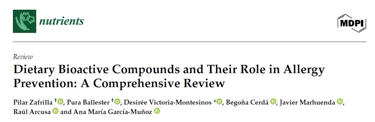Narrative Review 📚
Dietary bioactive compounds modulate immune pathways and help prevent allergic diseases through anti-inflammatory and barrier-protective effects.
#Allergy #Immunology #Nutrition
🔗 doi.org/10.3390/nu1722…
<a href="/MDPIOpenAccess/">MDPI</a> <a href="/Nutrients_MDPI/">Nutrients MDPI</a> <a href="/UCAM_Investiga/">Vicerrectorado de Investigación UCAM</a>