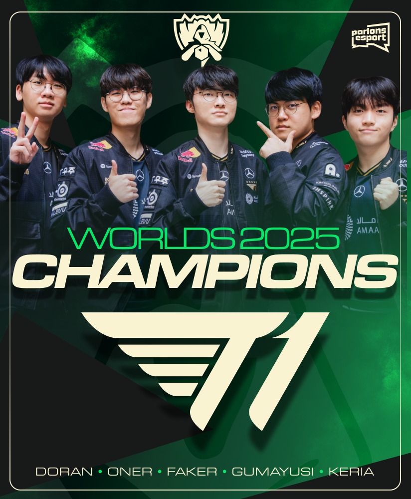 🚨⚔️ LOL | FAKER DÉCROCHE SA 6ᵉ ÉTOILE.

T1 s’impose en finale des Worlds face à KT et soulève à nouveau le trophée.

La légende écrit encore l’histoire : 6 titres mondiaux, un record qui paraît intouchable, et un Faker éternel.

La dynastie T1 continue.
Jusqu’où ira-t-elle?