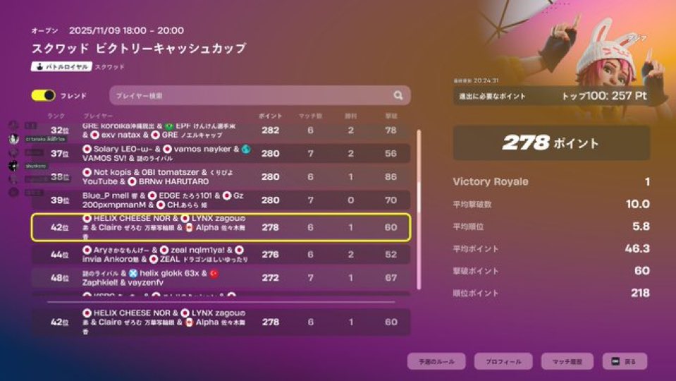 スクワッドビクトリー予選突破！
決勝がんばる