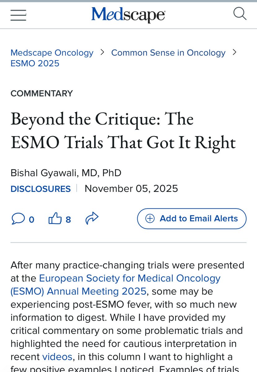 In my new <a href="/MedscapeOnc/">Medscape Oncology</a> column, I have the opportunity to praise 2 RCTs for doing the right thing. Guess which RCTs they are!

medscape.com/viewarticle/be…

I hope I get these opportunities to praise cancer drug RCTs more often.
<a href="/OncologyBGLab/">BG Lab</a>