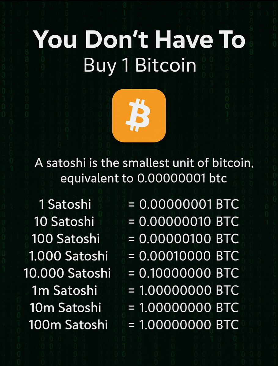 Satstoshi7's tweet photo. You don’t need to buy 1 whole @Bitcoin to start investing. Satoshis make crypto accessible and scalable for every forward-thinking investor. 

Build your position step by step and let time work in your favor. 

#BTC #Bitcoin #Crypto #CryptoEducation https://t.co/xKSPVKZ1mE