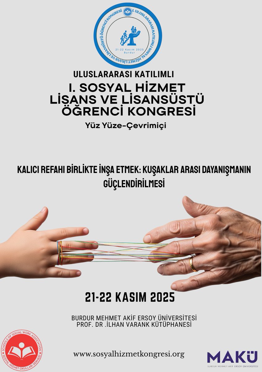 umutyanardag's tweet image. Üniversitemiz ve Sosyal Hizmet Okulları Derneği iş birliğiyle düzenlenen Uluslararası Katılımlı 1. Sosyal Hizmet Lisans ve Lisansüstü Öğrenci Kongresi, 21-22 Kasım 2025 tarihlerinde Burdur’da gerçekleştirilecektir. Bitlis’ten Rize’ye, Manisa’dan Ankara’ya kadar Türkiye’nin dört…