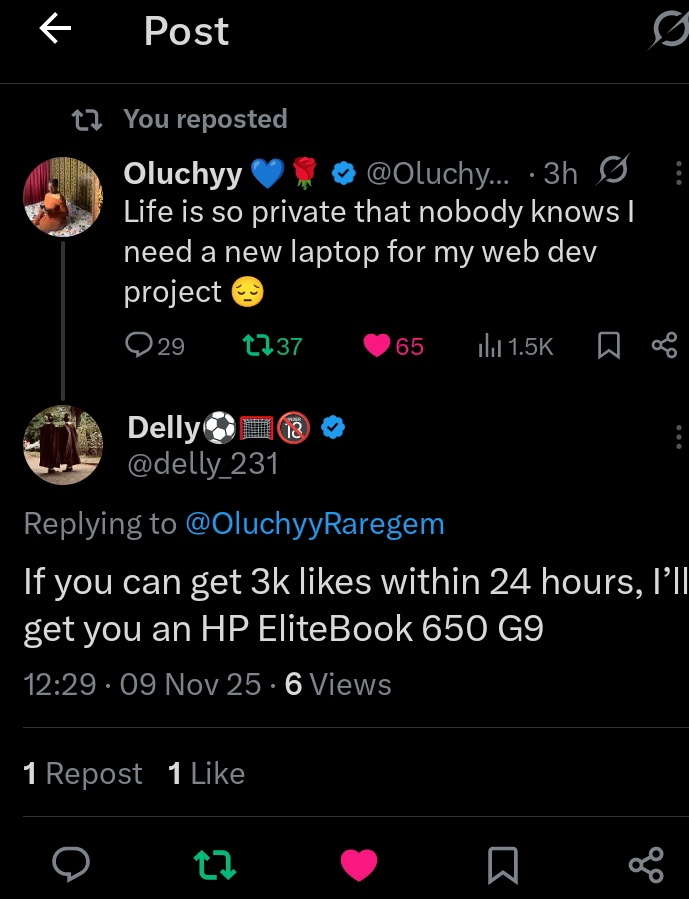 OluchyyRaregem's tweet photo. Y'all should like and retweet pls 😭 I need the laptop so bad 😭🧎‍♀️ https://t.co/Rn3P6yTQEM