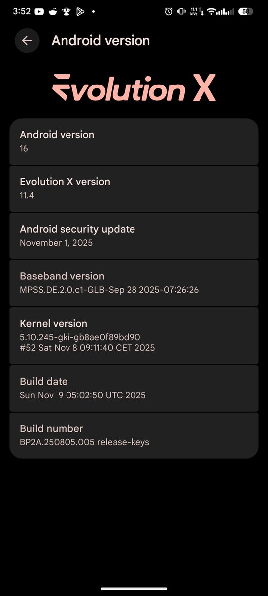 EvolutionXROM's tweet image. November security patch is now merged in our Android 16 (now Evo 11.4) branch. A14 and A15 will follow suit soon.