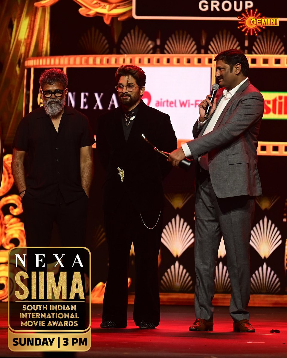 GeminiTV's tweet image. A mastermind of storytelling and emotion! 🎬✨
Congratulations ⁦@aryasukku⁩ for winning the Best Director Award for Pushpa 2 at #SIMA2025 🔥
His vision. His style. His magic. 🌟
#Sukumar #Pushpa2 #SIMA2025