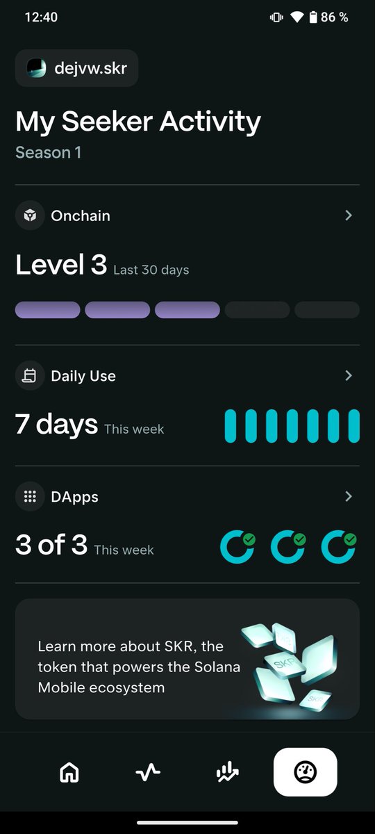 Another week on <a href="/solanamobile/">Seeker | Solana Mobile</a> done✅

But how to reach level 4?