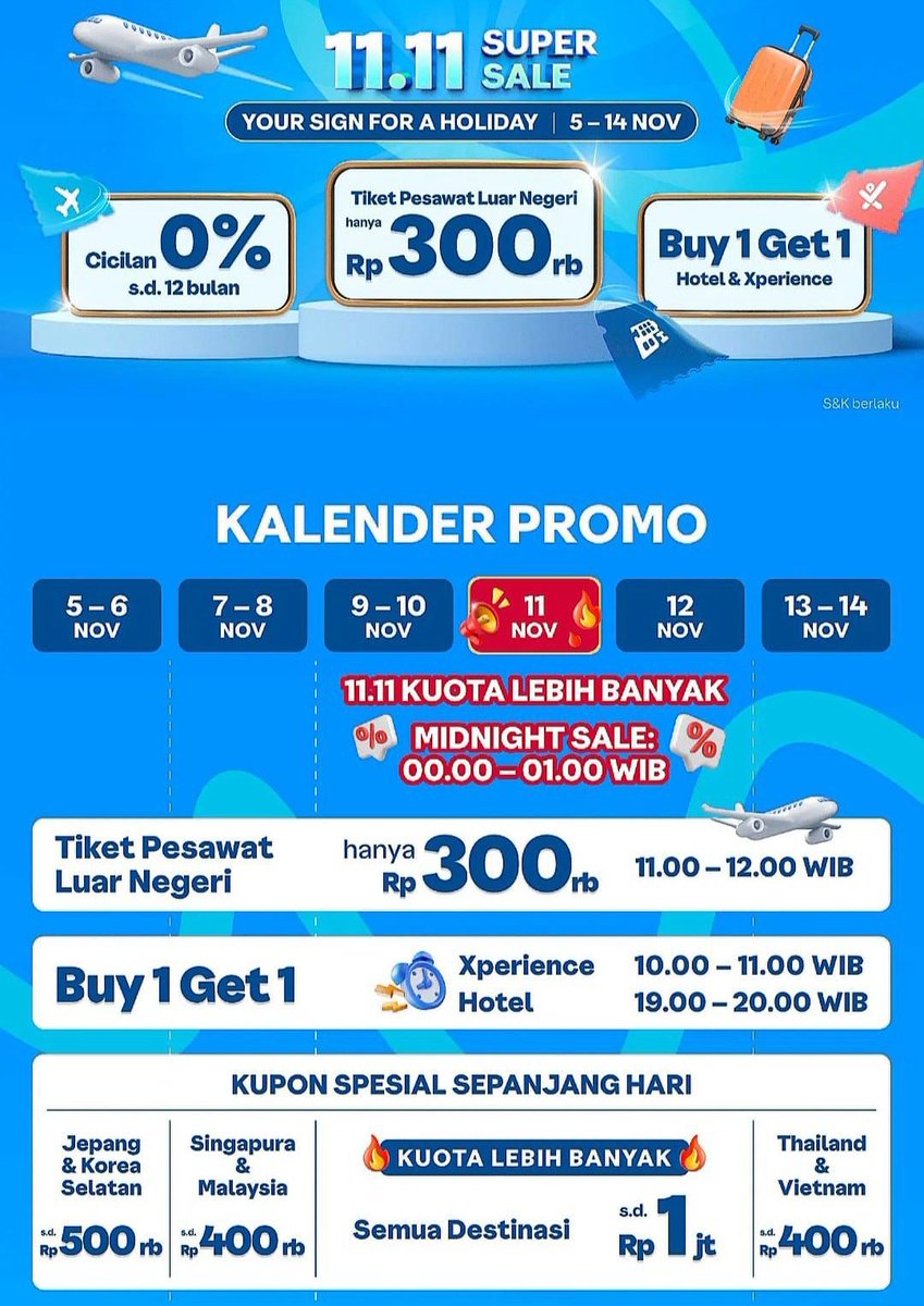 “Kapan liburan?” — sekarang! Karena Traveloka lagi kasih diskon gede + cicilan 0%. Gak usah mikir dua kali, ini Your Sign for a Holiday 💳✈️ #Traveloka1111Sale