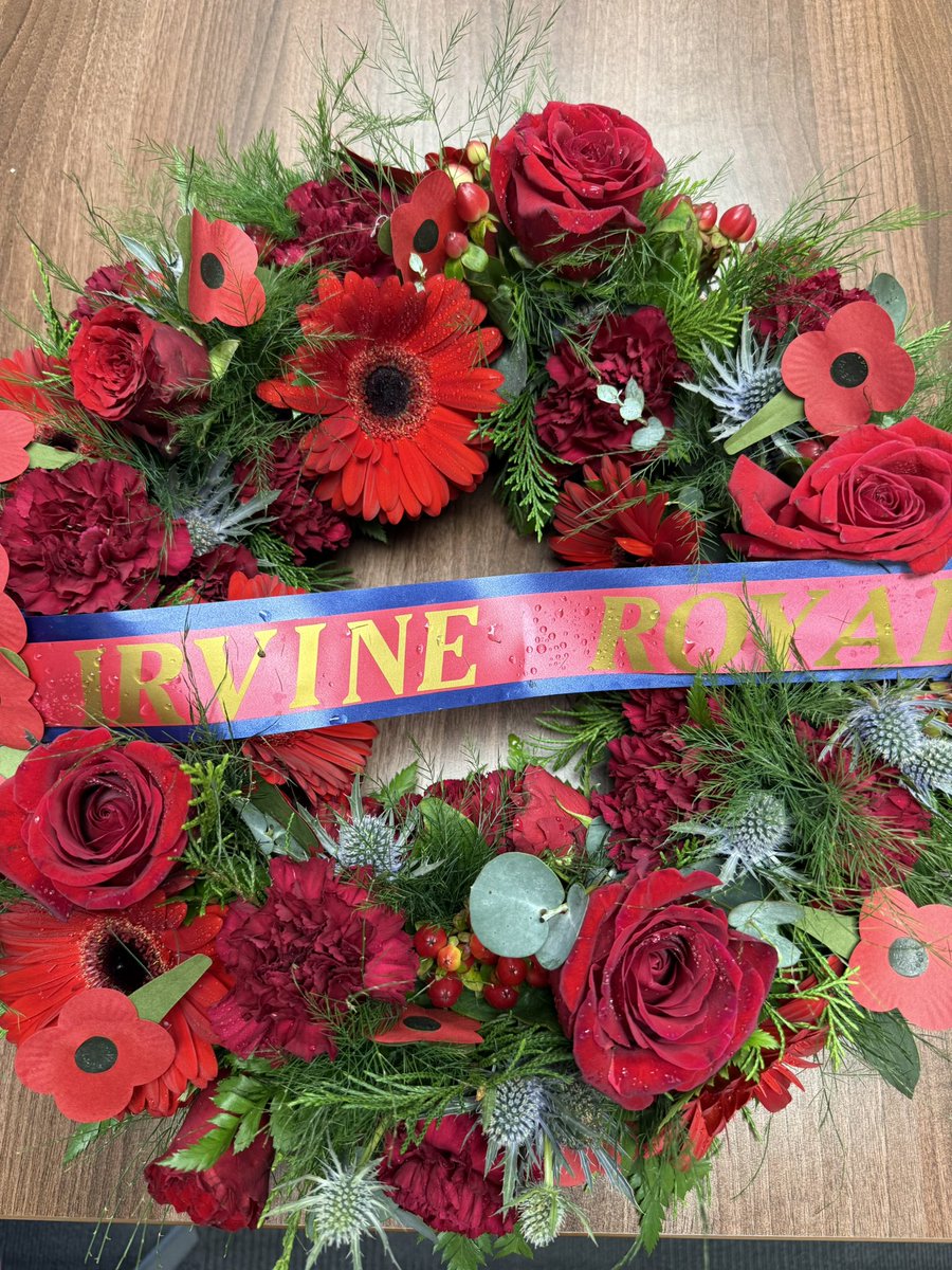 IrvineRoyalAcad's tweet photo. Thanks to Mrs Andrews and members of our SPLT for taking part in the Remembrance Parade and for laying a wreathe to show our respect for those who sacrificed their lives. #RemembranceDay 
@North_Ayrshire 
#wewillrememberthem
#believeinbetter⭐️💙
@IrvineRoyalFF https://t.co/SDrS9FelxU