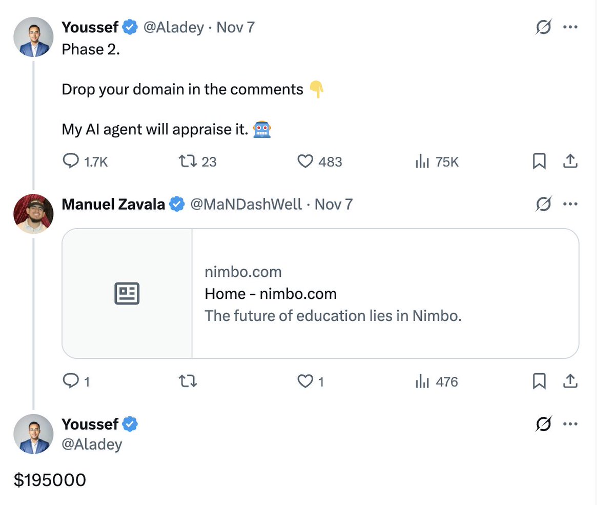 Aladey's tweet image. 💡 Save your time &amp;amp; money!
I’m releasing the most accurate domain appraisal tool on Earth - and guess what? It’s 100% FREEEEEEEEE 😂😂😂
Like &amp;amp; RT if you want in… I might lock it soon 👀