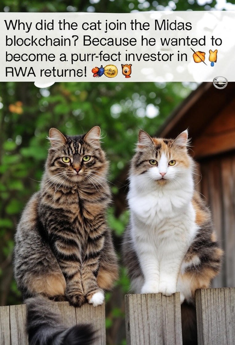 Demodex777's tweet image. CRYPTO HUMOR! Cats on the Fence: Midas-Your Reliable Jump into the RWA World! 😼🚀
Imagine: you&apos;re sitting on a fence, purring under the moon, while the market below is raging-Bitcoin soars like a rocket, Ethereum falls like an autumn leaf.
#MidasRWA #CryptoCats #BlockchainHumor