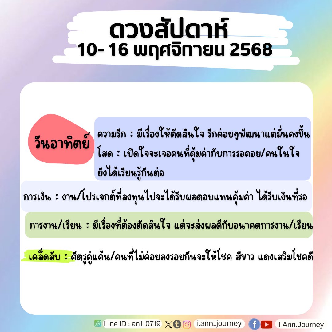 ดวงสัปดาห์  10- 16 พฤศจิกายน   2568..💕✨

รี+ติดตามเมนชั่นเพื่อรับคำทำนายน้า
ดูดวงส่วนตัวกับแอนคลิกลิงก์ได้เลย
line.me/ti/p/7LIIKoqnDy
#PickACard #ดูดวงความรัก  #ดูดวง