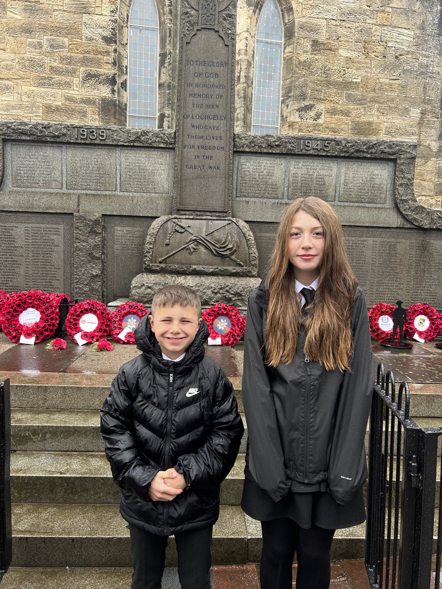StPatricksRCPS's tweet image. Ashton &amp;amp; Arya represented St. Patrick’s today at Lochgelly’s Remembrance Day Service. We were so proud of them, especially in the very wet weather! #stpatsproud 💛🖤💛