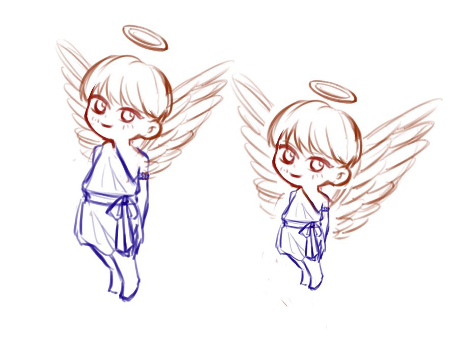 小さめに描こうとしても何も考えずに描くと左みたいな3頭身になっちゃうんだよね…今回はそっから身体縮めて無理やり2頭身にしてみた😂😂