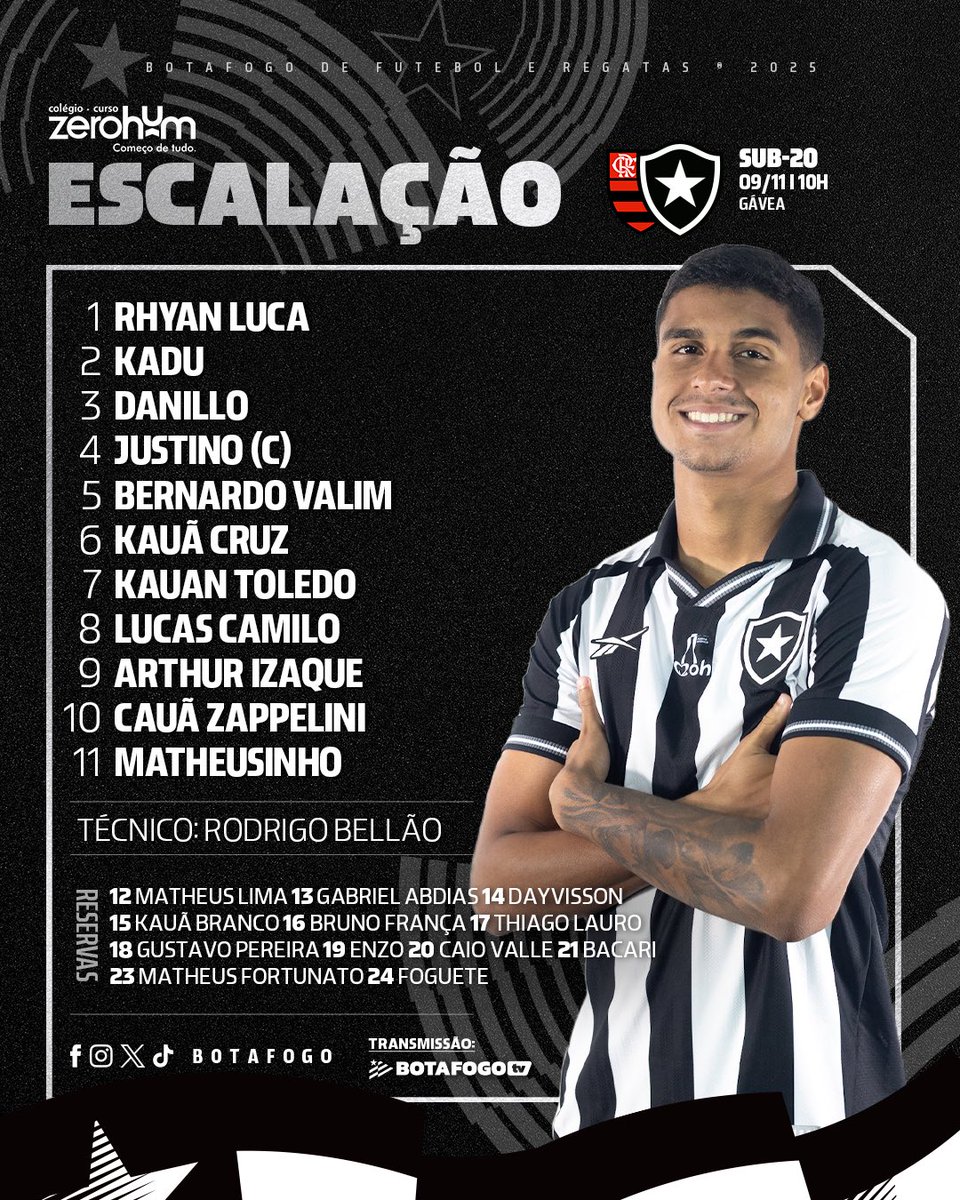 ESCALADOS! 📋

Confira a escalação do Botafogo para o duelo diante do Flamengo pela semifinal do Carioca Sub-20. 🌟

📺 Assista ao vivo com imagens na Botafogo TV: youtube.com/live/K5W9-Z81L…