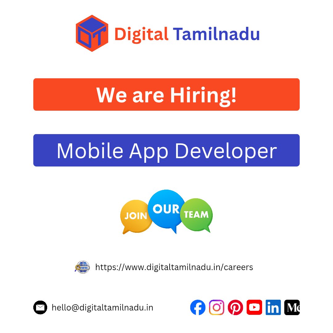 tamilnadu_ngo's tweet image. We are Hiring! Mobile App Developer

Apply now: digitaltamilnadu.in/careers

#WeAreHiring #MobileAppDeveloper #DigitalTamilnadu #CareerOpenings #CareerOpportunities #ApplyNow #HiringAlert #JoinOurTeam