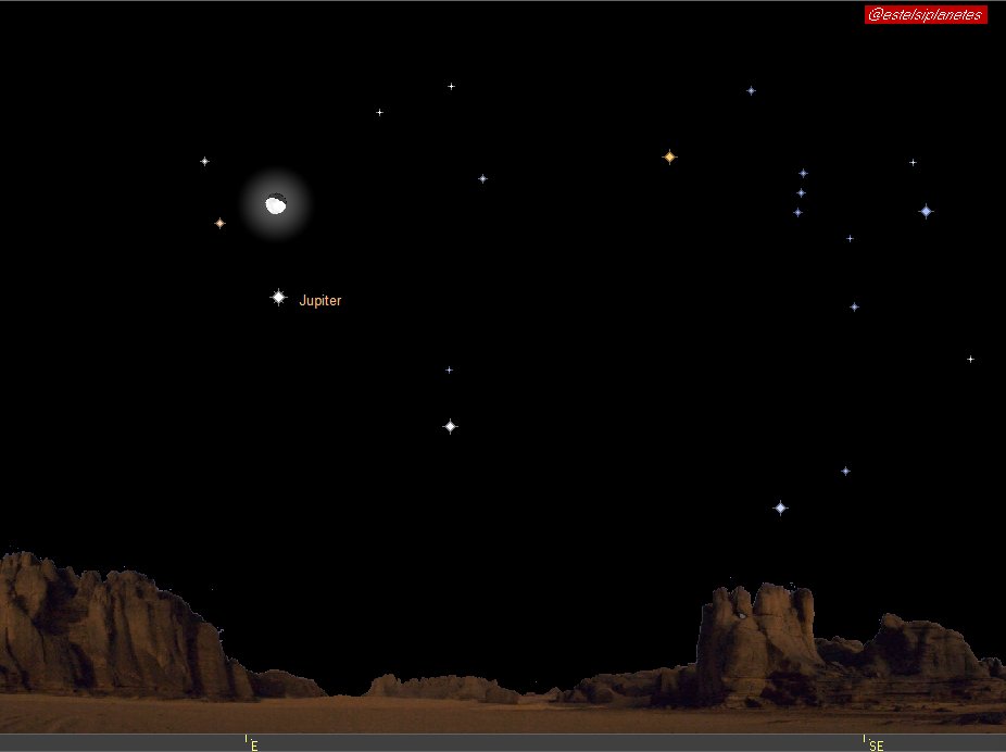 Aquesta pròxima nit, la Lluna minvant se situarà ben a prop visualment del brillantíssim Júpiter.
#miremelcel
