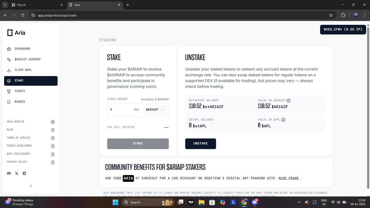 Bought and staked some $ARIAIP for future governance...
The IPRWA hype is real, bullish on $IP..... Bullish on $ARIAIP

<a href="/StoryProtocol/">Story</a> <a href="/Aria_Protocol/">Aria</a>