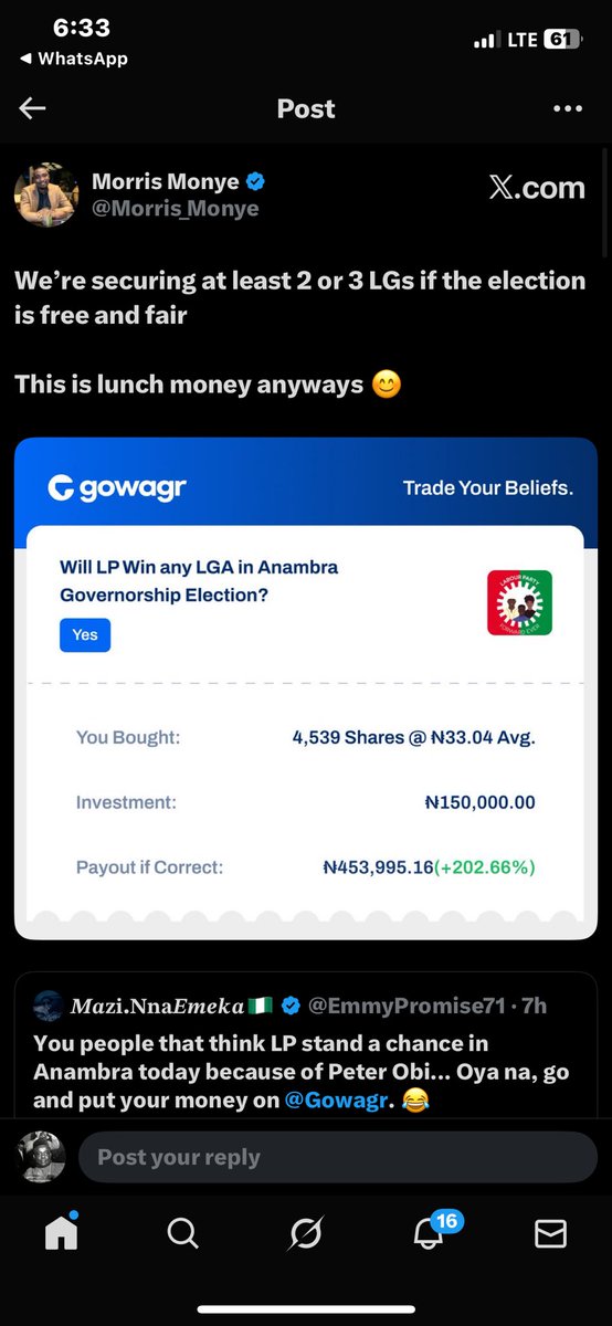 Na mumu dem dey use him head break coconut and he dey hope to chop inside. 

It is 21 - 0 for Governor Soludo. He won all 21 LGAs. You won't hear pim from them, but wait for Ekiti. Awon omo ale inu wa lo ma ba won pariwo e.