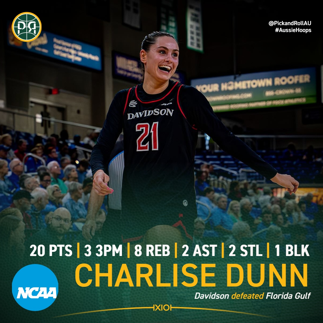 PickandRollAU's tweet image. Senior guard Charlise Dunn poured in a season-high 20-points as Davidson defeated Florida Gulf, 77-51.
Fellow Aussie Katie Donovan added 3 points, 3 rebounds, 2 assists and 3 steals in the win.
#AussieHoops #NCAAWBB