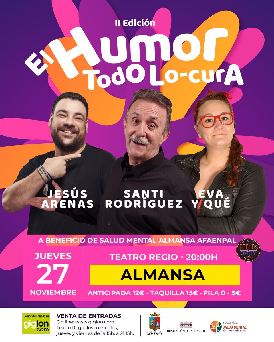 Nueva edición del Humor todo lo-cura una plataforma para educar al público sobre la importancia de la salud mental.  Una oportunidad para divertirse ygenerar un cambio positivo en la sociedad. #saludmental #elhumortodolocura @gachascomedyproducciones
giglon.com/todos?idEvent=…