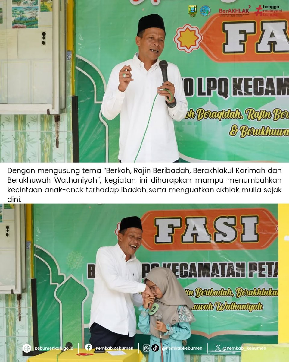 pemkab_kebumen's tweet photo. Wakil Bupati Kebumen Zaeni Miftah secara resmi membuka kegiatan Festival Anak Sholih Indonesia (FASI) ke-7 Tahun 2025 yang diselenggarakan oleh Badko LPQ Kecamatan Petanahan, bertempat di TPQ SDN Kebonsari Petanahan, Minggu (9/11/2025). #pemkabkebumen #fasi #wakilbupatikebumen https://t.co/GN2lhnIQwa