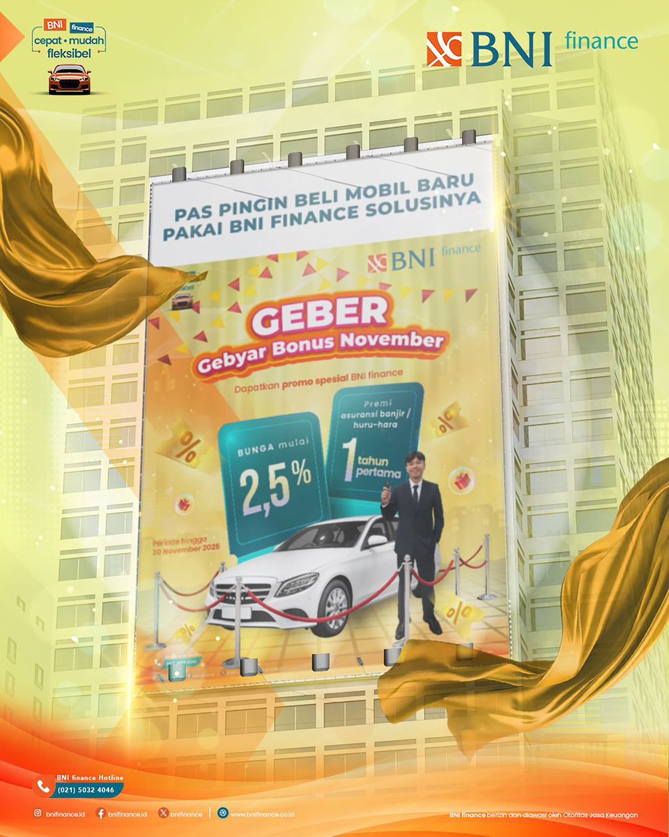 bnifinance's tweet photo. Follow akun media sosial &amp; kunjungi website resmi kami untuk mengetahui informasi terbaru tentang kami.
•
IG: https://t.co/4clb2AZIcQ
FB: https://t.co/4clb2AZIcQ
Twitter: BNI finance
Website: https://t.co/gvJNFdqIb2
Hotline: (021) 5032 4046
⁣•⁣
#BeliMobil
#BNIfinance
#BNIF https://t.co/zBfg1Sqx4o