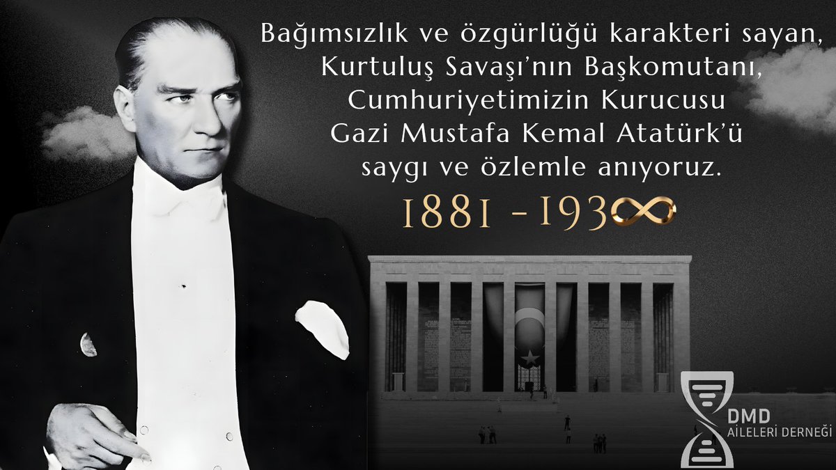 Dmd_aileleri's tweet photo. Bağımsızlık ve özgürlüğü karakteri sayan, 
Kurtuluş Savaşı’nın Başkomutanı, Cumhuriyetimizin Kurucusu 
Gazi Mustafa Kemal Atatürk’ü 
saygı ve özlemle anıyoruz.
İlke ve devrimleri yolumuzu aydınlatmaya devam ediyor.

#10kasım #atatürk #izindeyiz #pazar #dmd #duchenne #duchennemusculardystrophy #gazimustafakemalatatürk