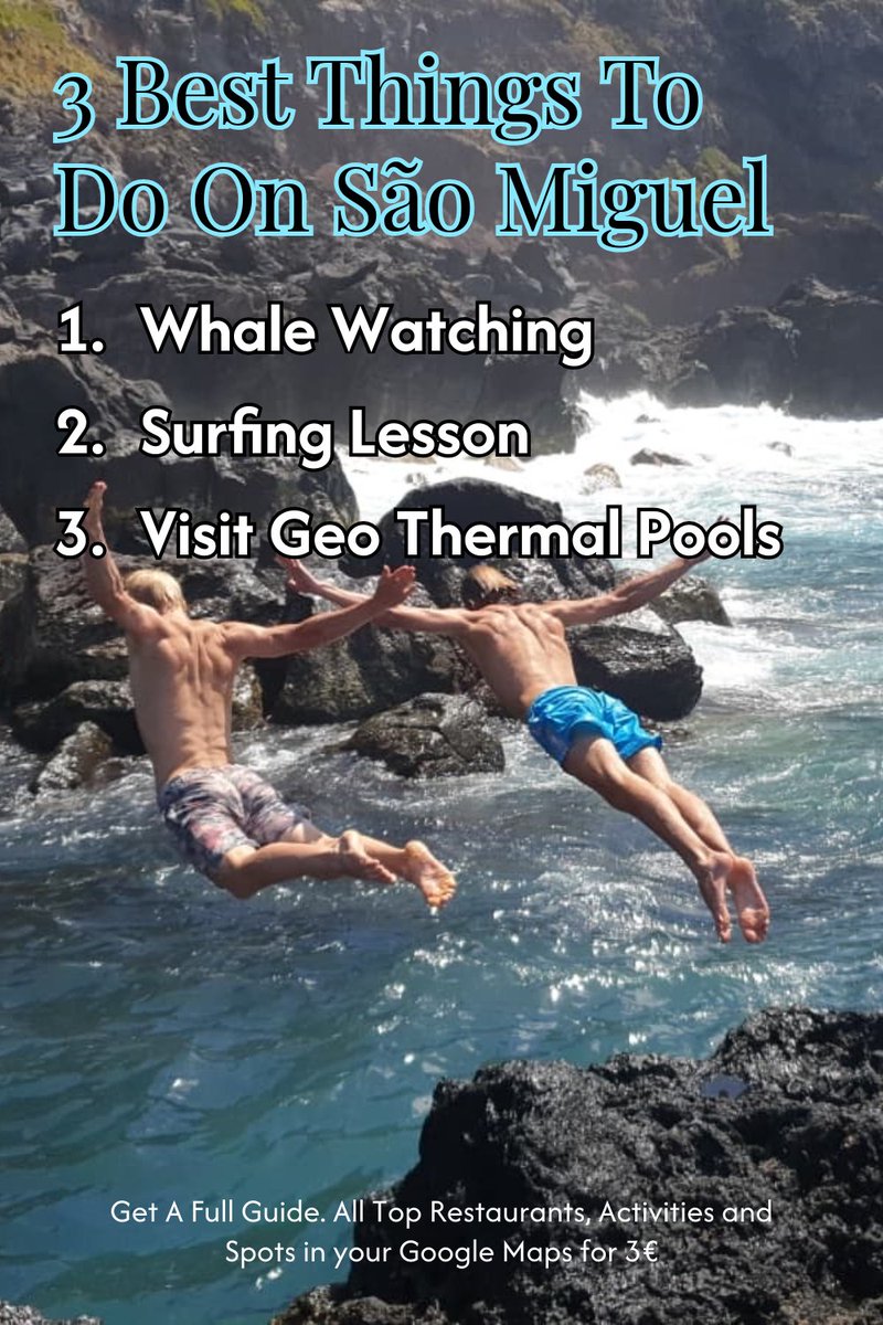 VisitWhale's tweet photo. Be sure to do these three things when you're on São Miguel: whale watching, surfing, and swimming in the geothermal pools in the sea and on land.

To get the best spots to do this in our 3€ Guide. https://t.co/eMzoTFum3A